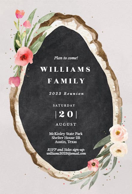 Floral wood slice - Family Reunion Invitation