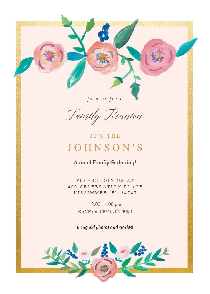 Flower on gold - family reunion invitation