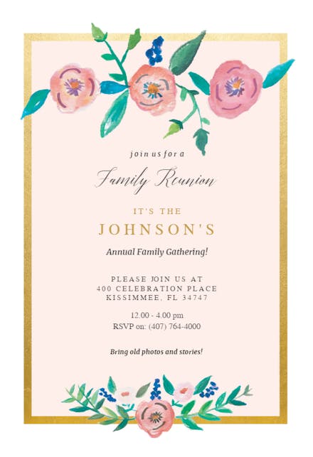 Flower on Gold - Family Reunion Invitation