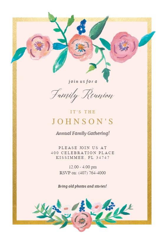 Flower on gold - family reunion invitation
