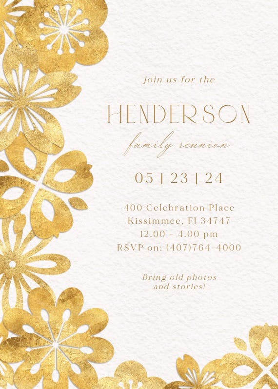 Golden flowers - family reunion invitation
