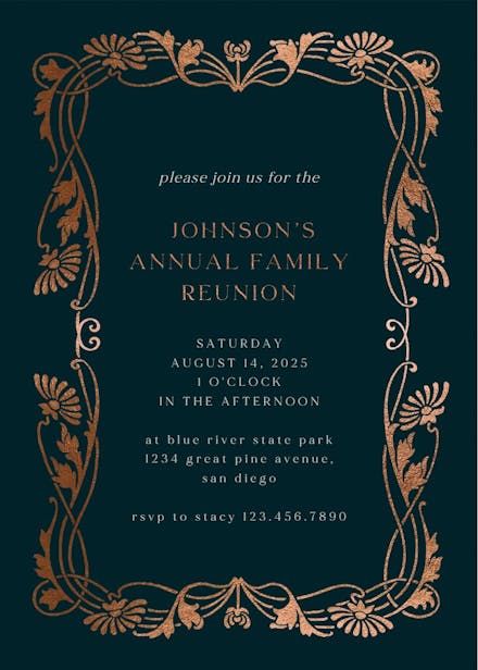 Golden frame - family reunion invitation