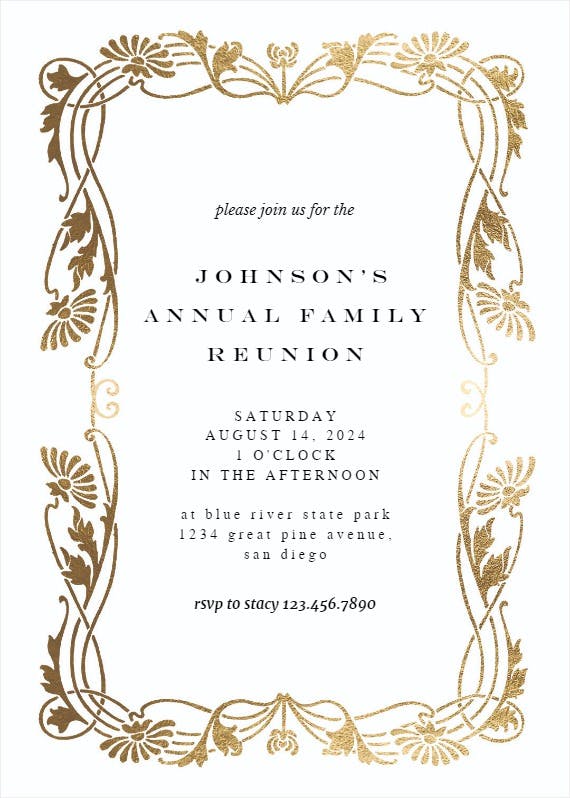 Golden frame - family reunion invitation