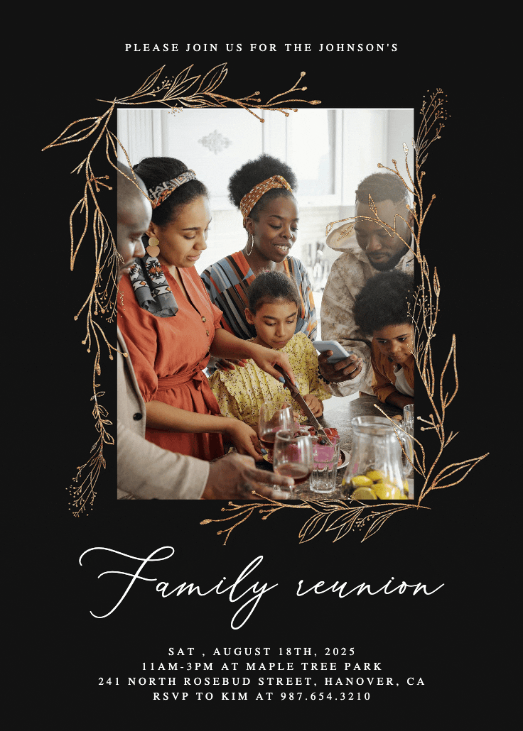 Golden outline branches - invitación para reunión familiar