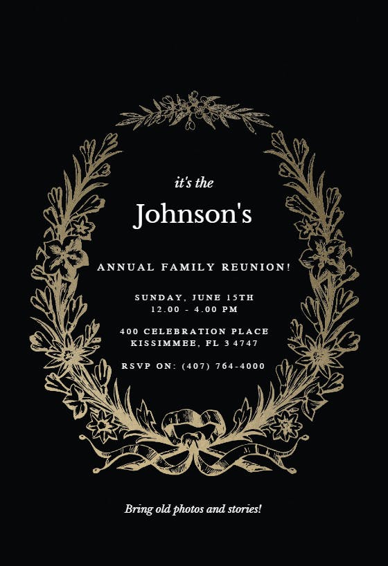 Golden wreath - family reunion invitation