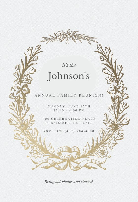 Golden wreath - family reunion invitation