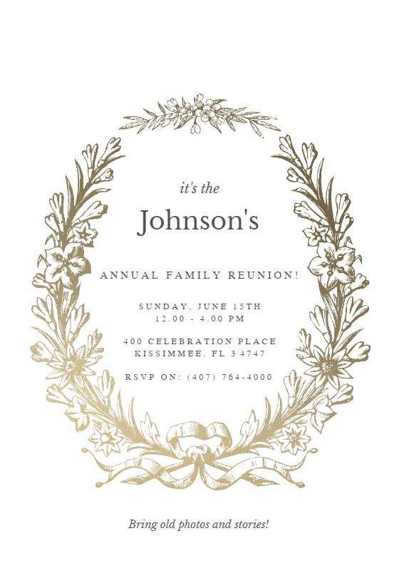 Golden wreath - printable party invitation