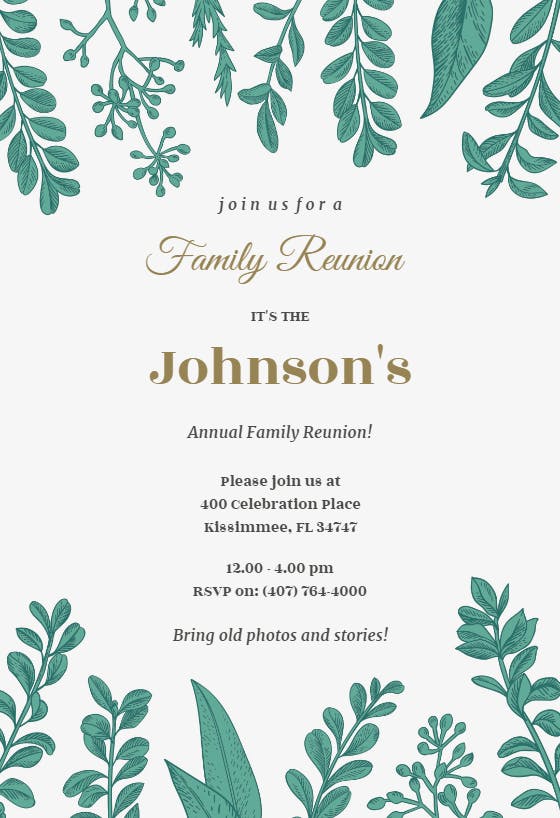 Graceful greenery - family reunion invitation