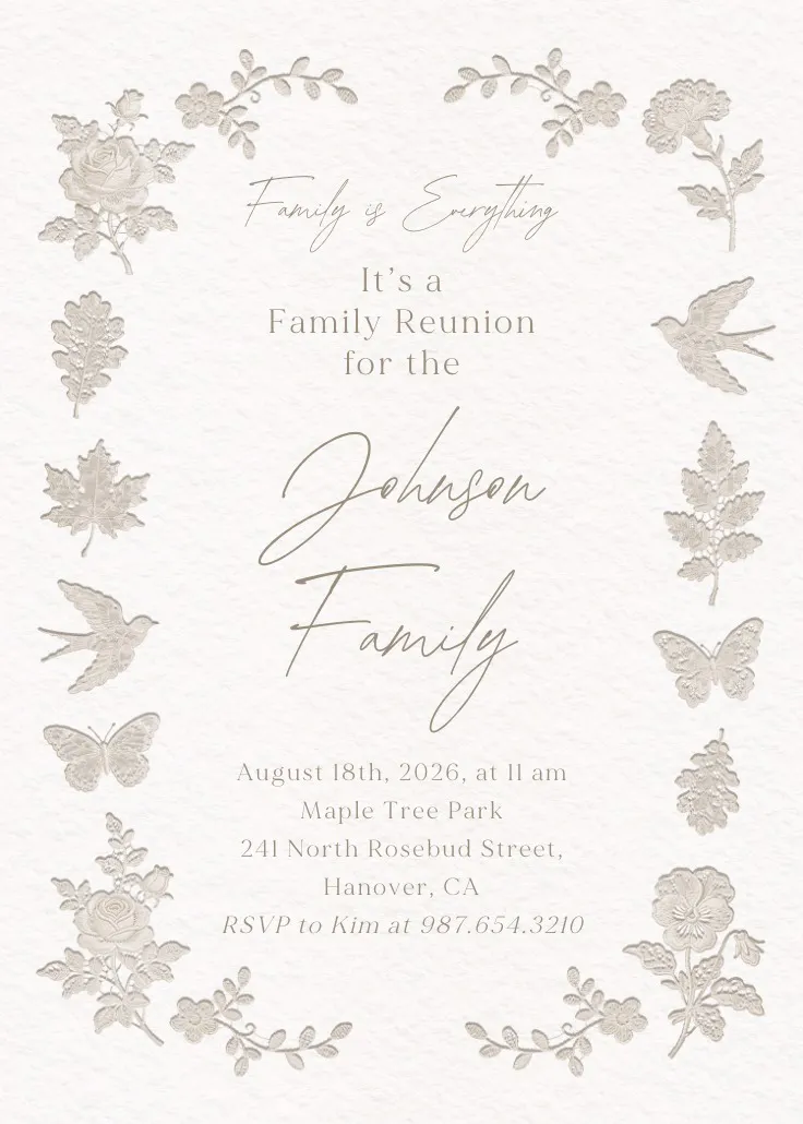 Lace & grace - convite para reunião de família