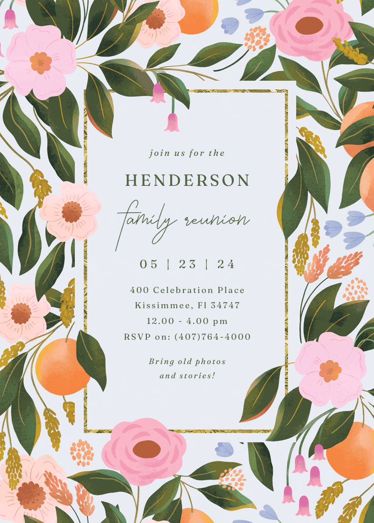 Orange blossoms - family reunion invitation