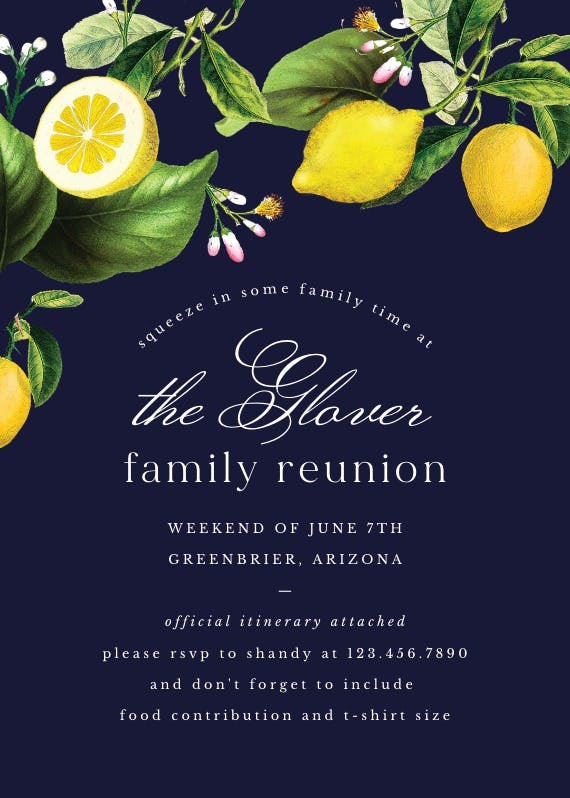 Sicilian lemon tree - family reunion invitation