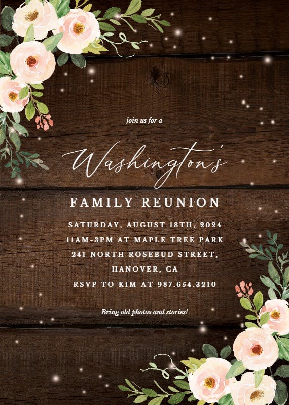 Sparkling rustic floral - family reunion invitation