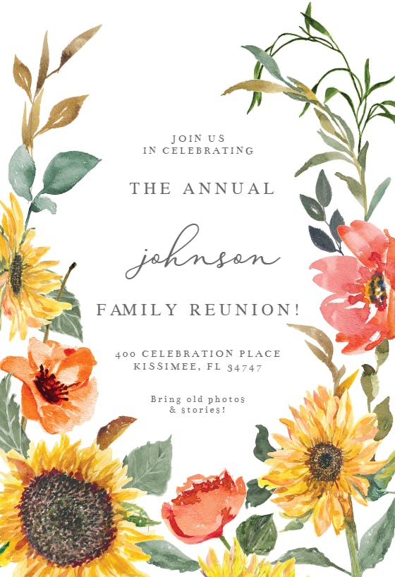 Sunflower border - family reunion invitation