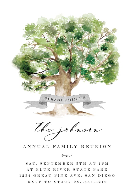Watercolor tree - family reunion invitation