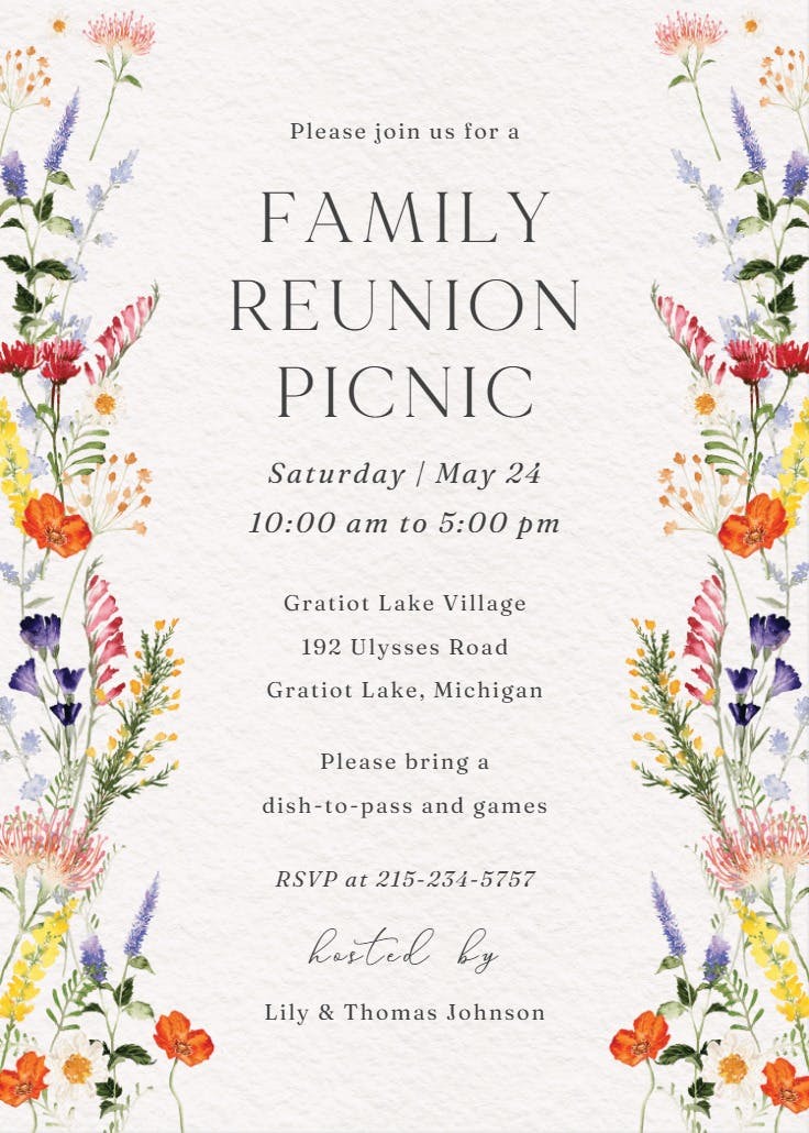 Wildflowers reunion - family reunion invitation