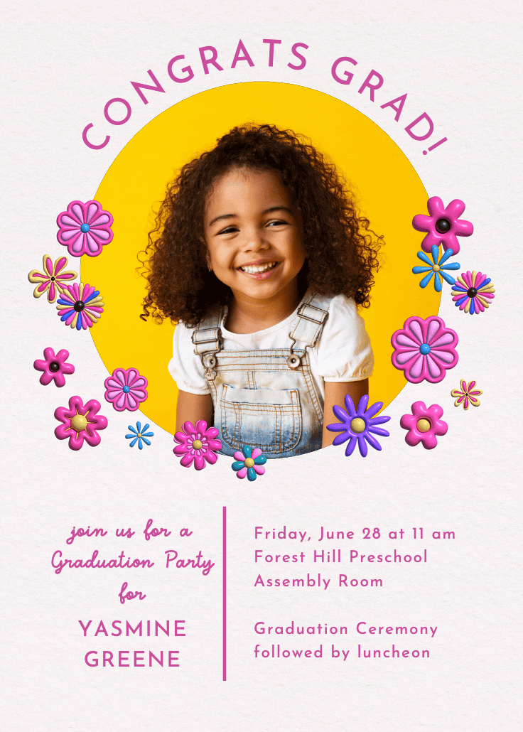 3d florals - graduation party invitation