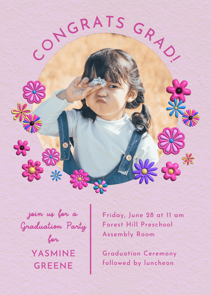 3d florals - graduation party invitation