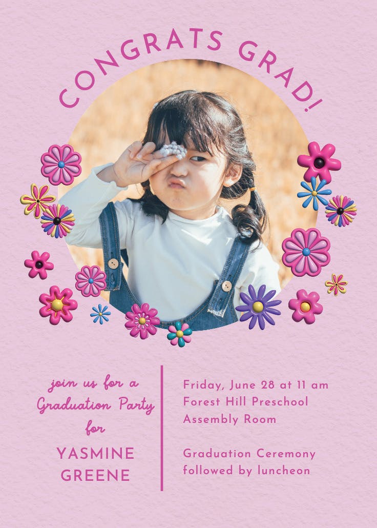 3d florals - graduation party invitation