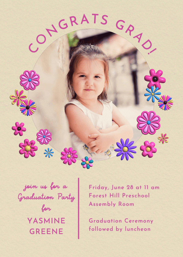 3d florals - graduation party invitation
