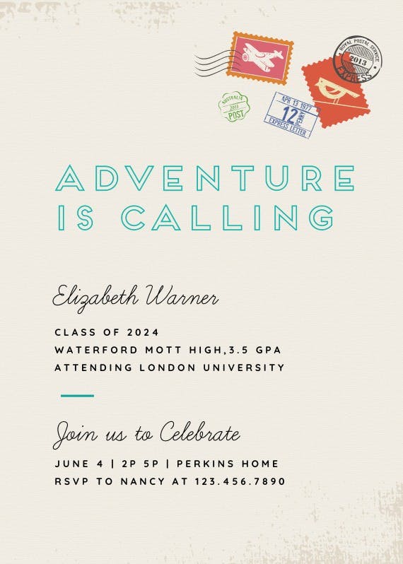 Adventure is waiting - graduation party invitation