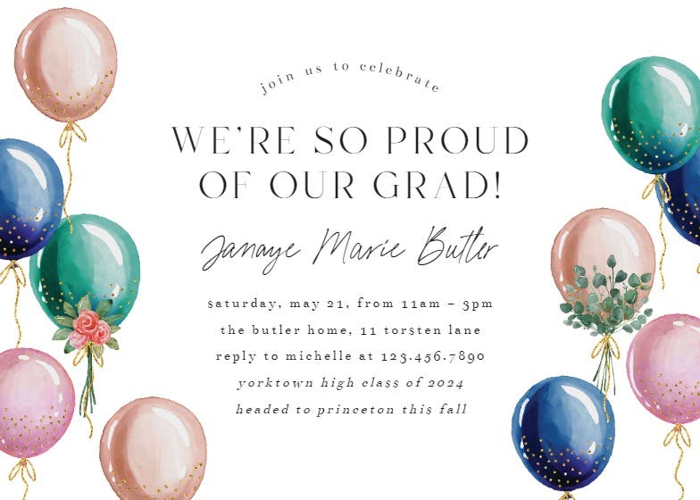 Balloon spray - graduation party invitation