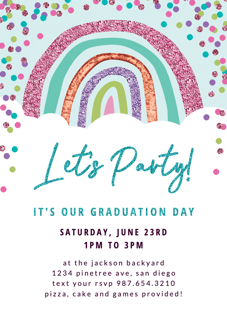 Big rainbow and sky - invitación de graduación