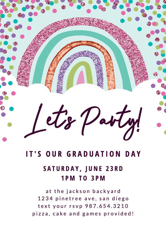 Big rainbow and sky - graduation party invitation