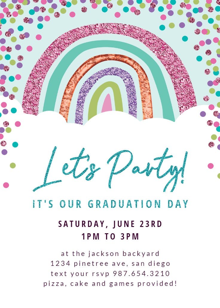 Big rainbow and sky - graduation party invitation