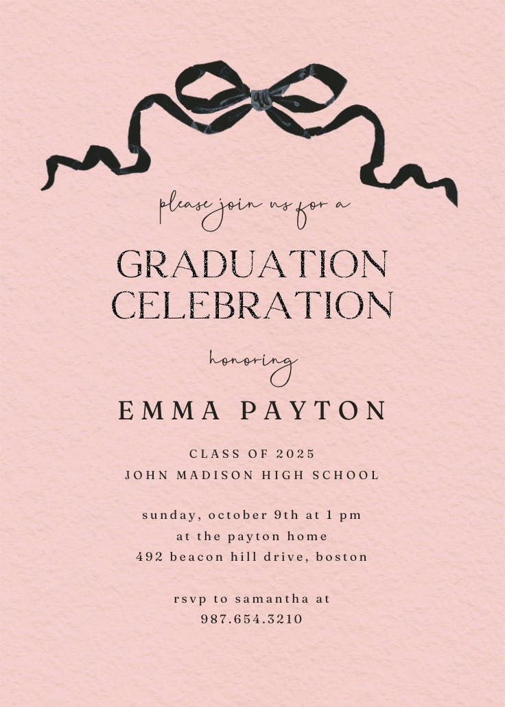 Black ribbons - graduation party invitation