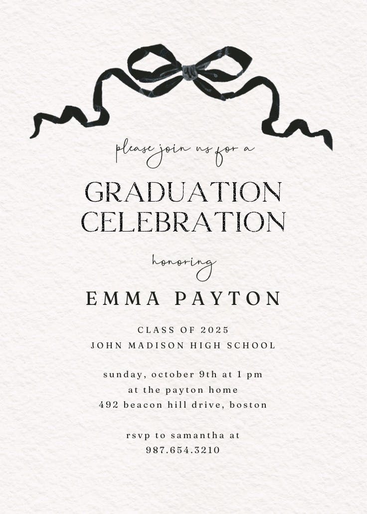Black ribbons - graduation party invitation