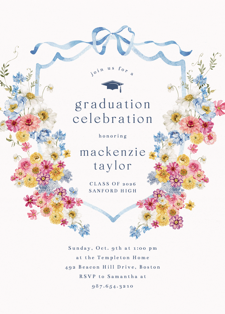 Blooms around crest - invitación de graduación