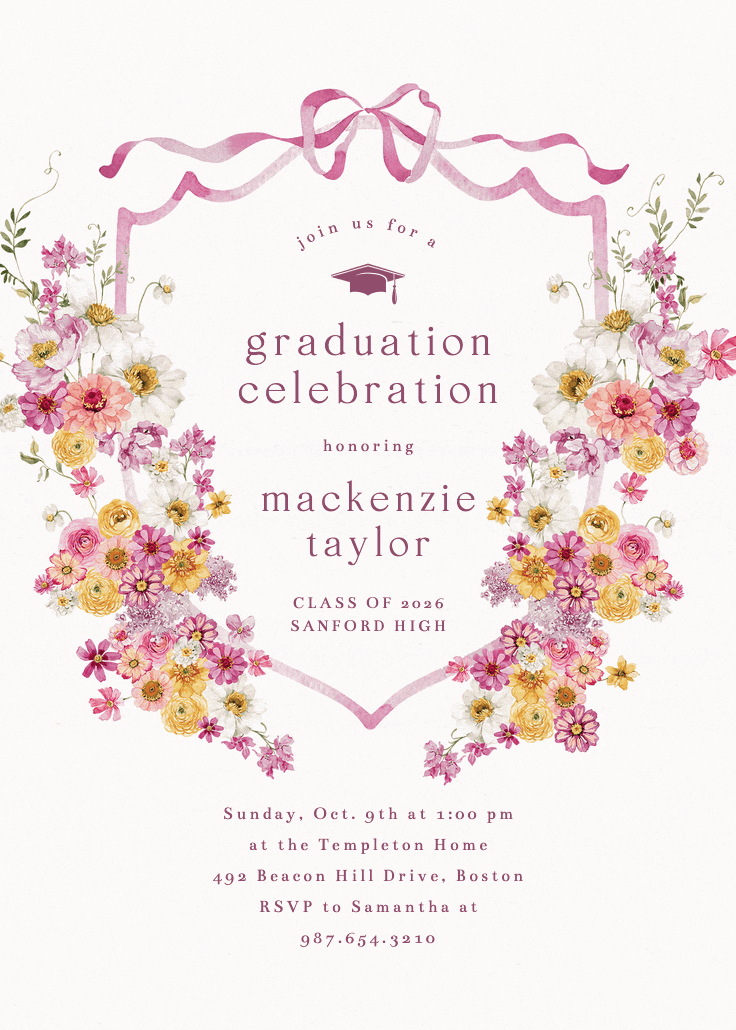 Blooms around crest - invitación de graduación