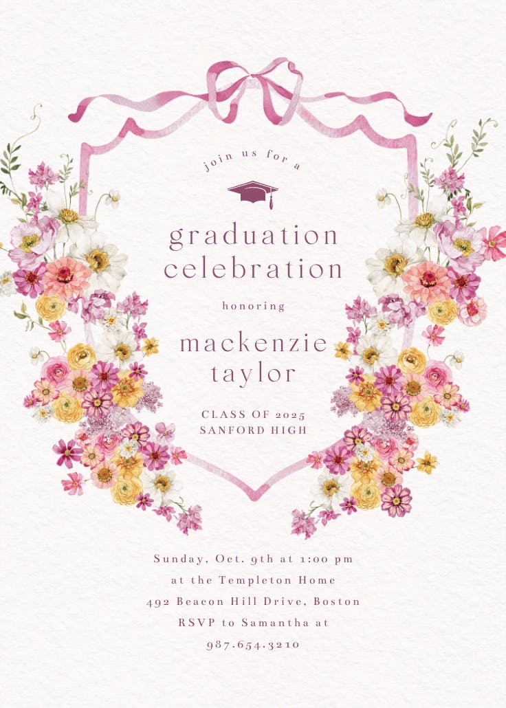 Blooms around crest - invitación de graduación