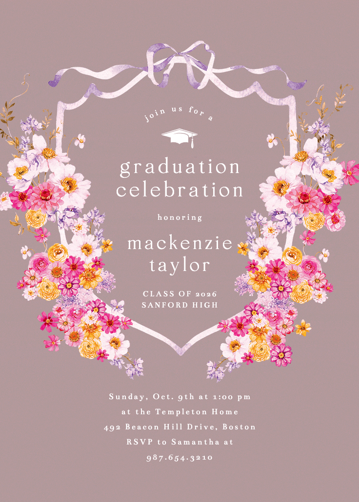 Blooms around crest - invitación de graduación
