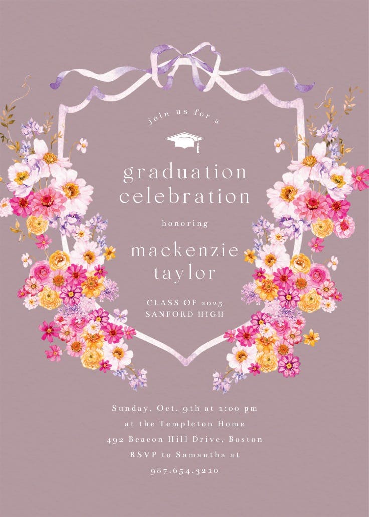 Blooms around crest - invitación de graduación