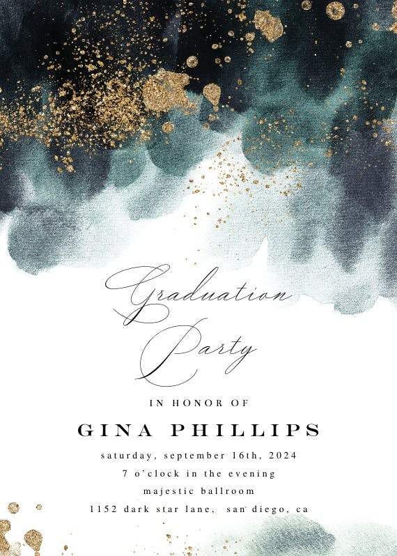 Blue paint and gold - graduation party invitation