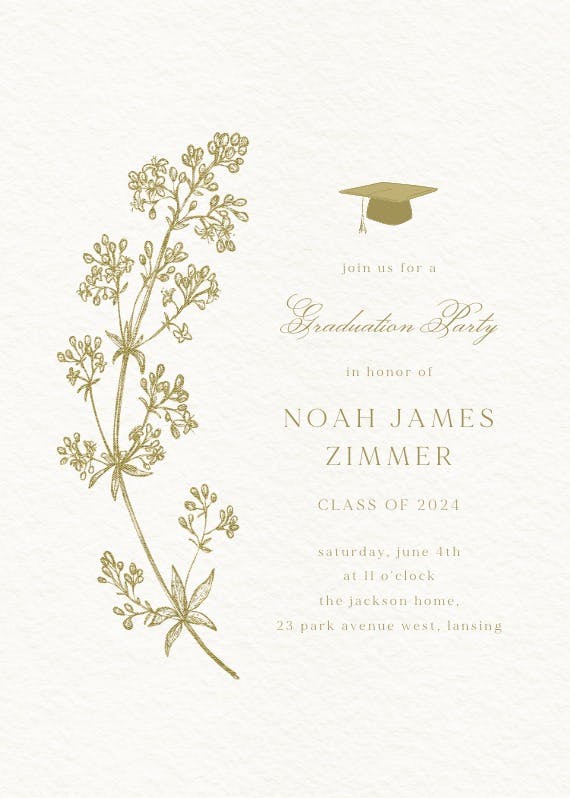 Botanical line - graduation party invitation