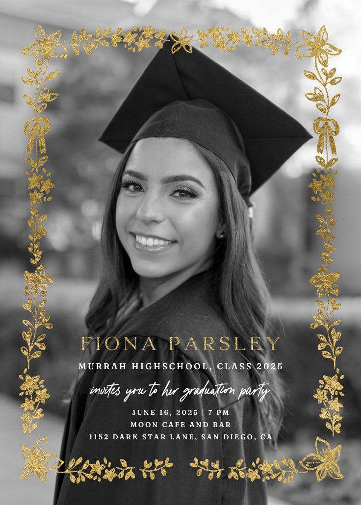 Bows and blooms - invitación de graduación