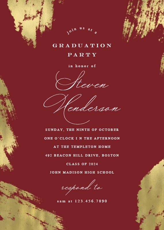Brush strokes - graduation party invitation