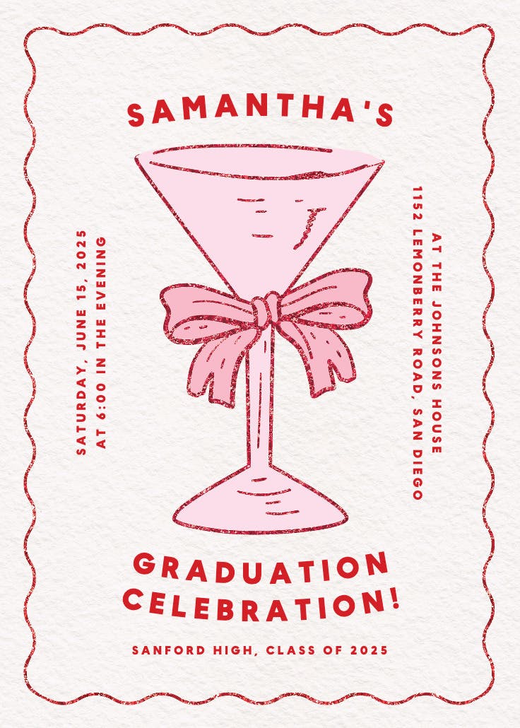 Bubbly bow - graduation party invitation