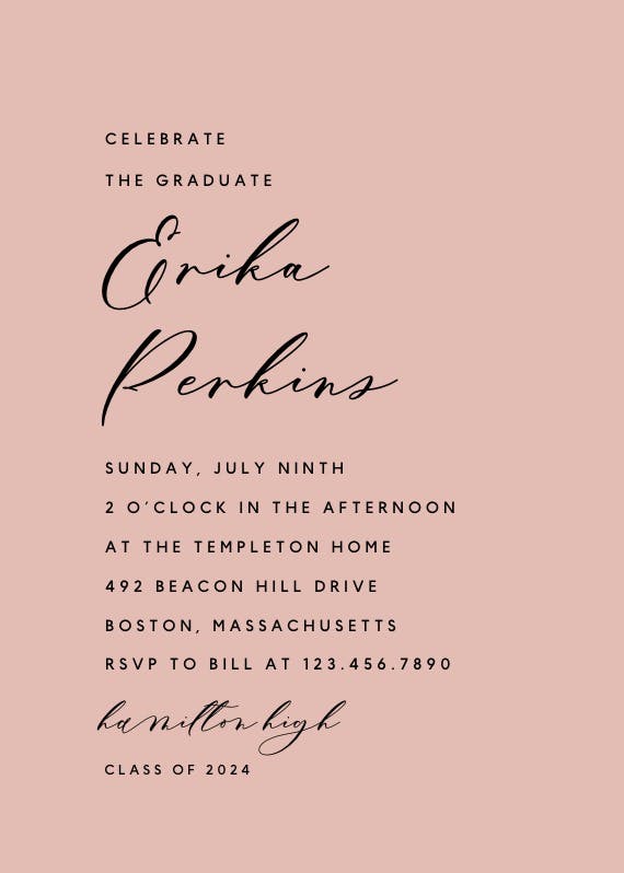 Calligraphy names - graduation party invitation