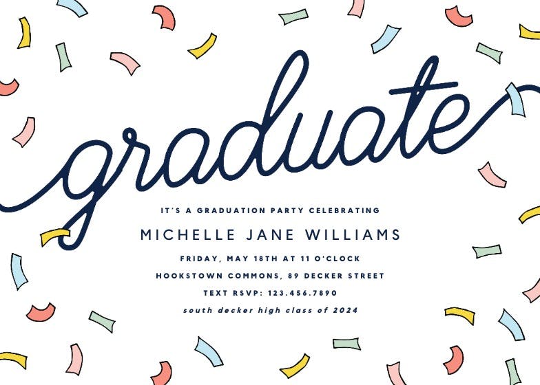 Confetti and ribbon - graduation party invitation