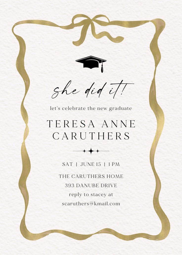 Delicate ribbon - graduation party invitation