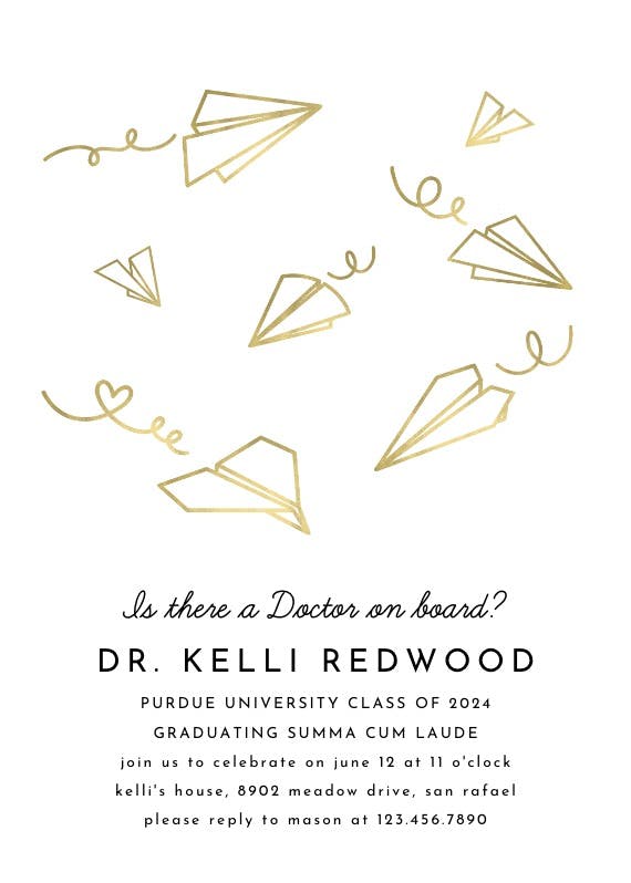 Doctor on the plane - graduation party invitation