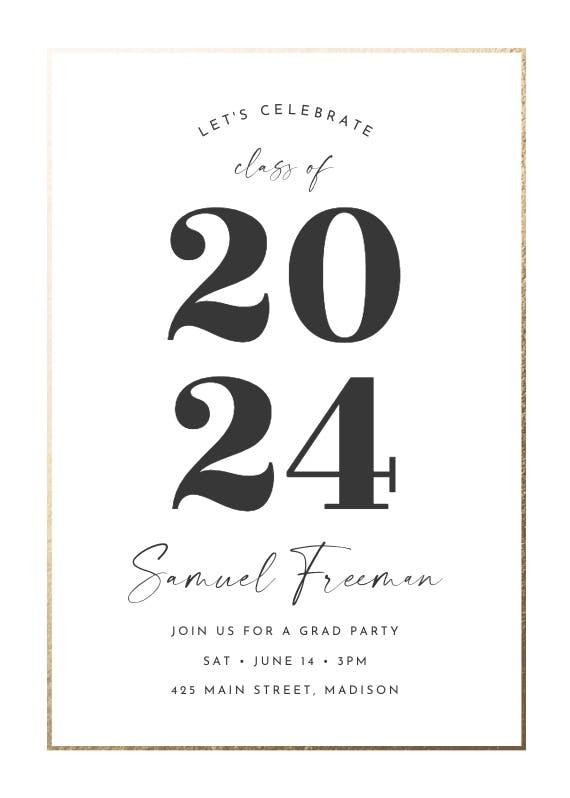 Elegant big numbers - graduation party invitation