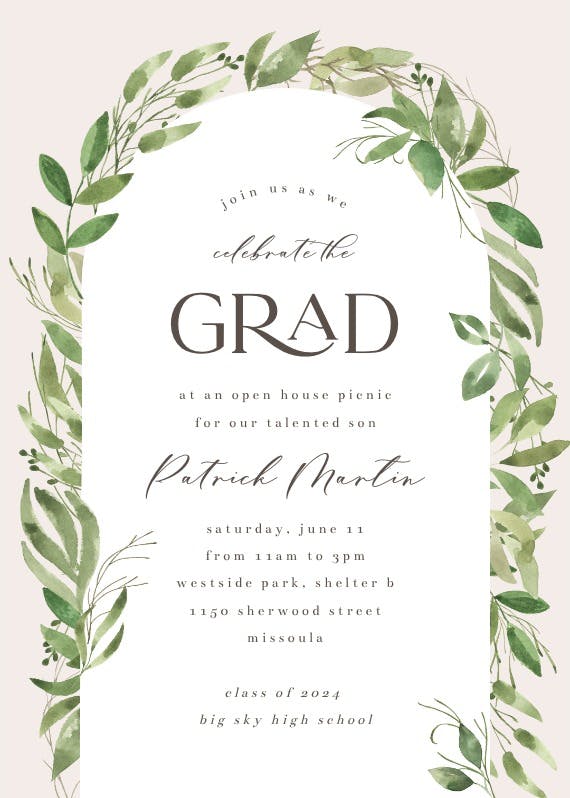 Feathery ferns - graduation party invitation
