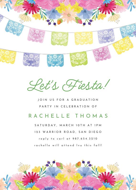 Flags and flowers - graduation party invitation