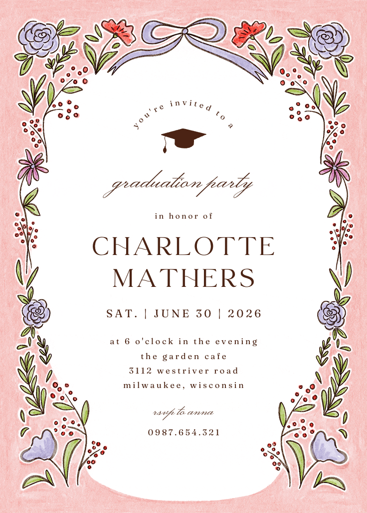 Floral doodle frame - invitación de graduación