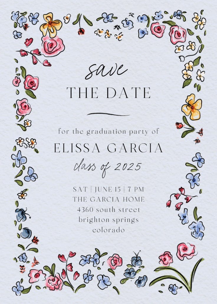 Floral doodles - graduation party invitation