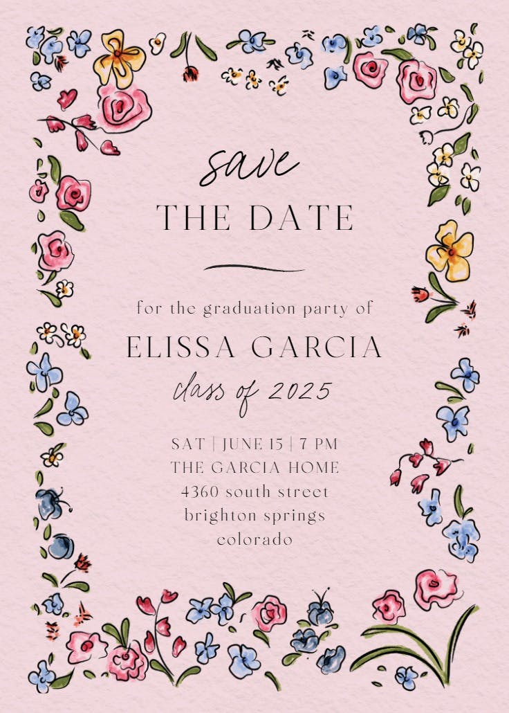 Floral doodles - graduation party invitation